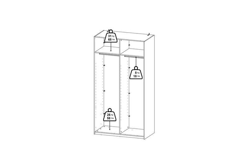 Takeru Garderob med Spegel 119x220 cm - Vit - Förvaring - Sko- & klädförvaring - Garderober & garderobssystem