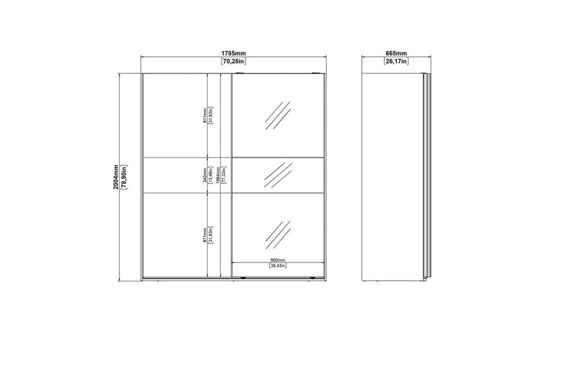 Takeru Garderob med Spegel 179x200 cm - Vit - Förvaring - Sko- & klädförvaring - Garderober & garderobssystem