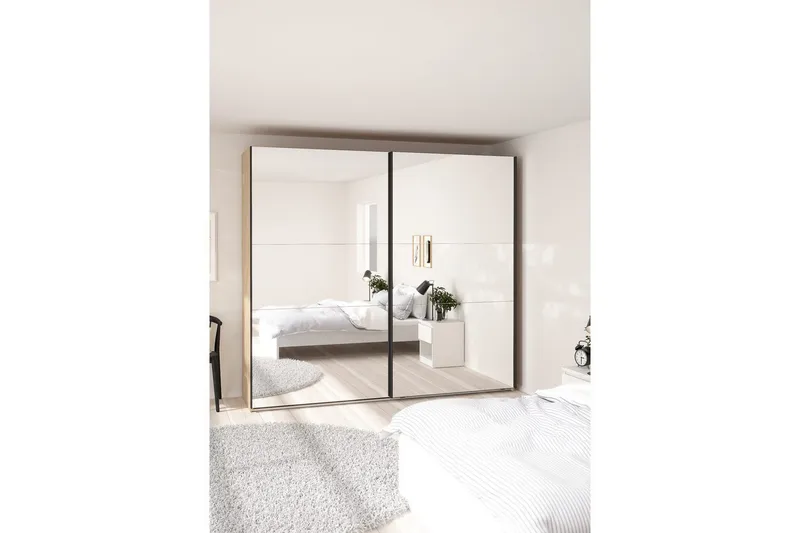 Takeru Garderob med Spegel 244x220 cm - Natur - Förvaring - Sko- & klädförvaring - Garderober & garderobssystem