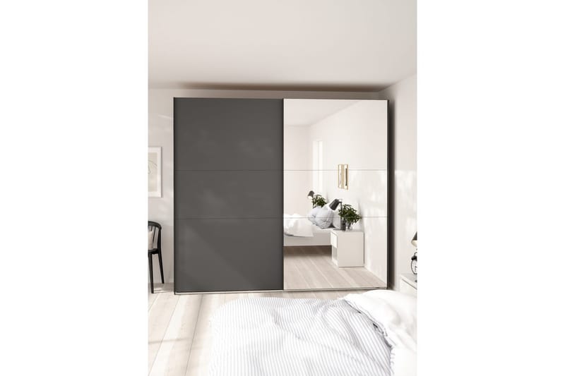 Takeru Garderob med Spegel 244x221 cm - Grå - Förvaring - Sko- & klädförvaring - Garderober & garderobssystem