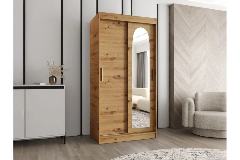 Tallmo Garderob m. Spegel 100x200 cm - Brun/Beige - Förvaring - Sko- & klädförvaring - Garderober & garderobssystem