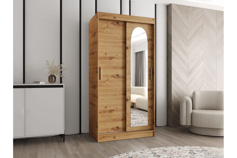 Tallmo Garderob m. Spegel 100x200 cm - Brun/Beige - Förvaring - Sko- & klädförvaring - Garderober & garderobssystem