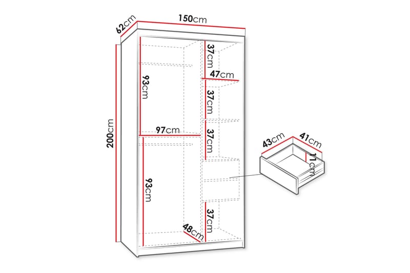 Tallmo Garderob m. Spegel 150x200 cm - Förvaring - Sko- & klädförvaring - Garderober & garderobssystem