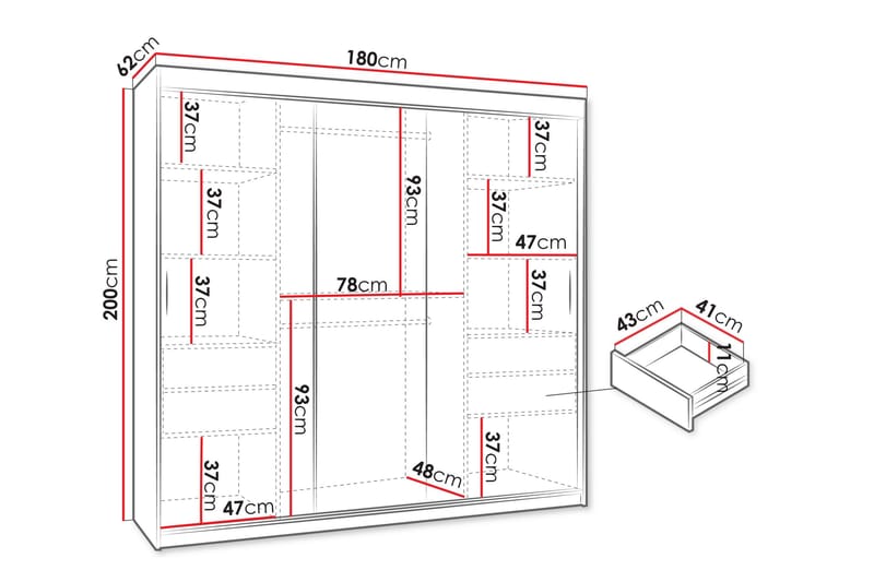 Tallmo Garderob m. Spegel 180x200 cm - Förvaring - Sko- & klädförvaring - Garderober & garderobssystem