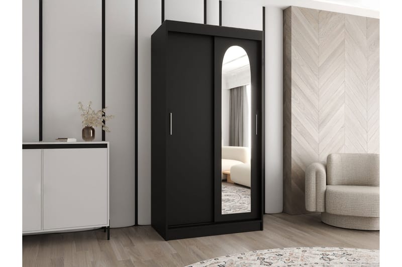 Tallmo Garderob med Spegel 100x200 cm i Trä - Svart - Förvaring - Sko- & klädförvaring - Garderober & garderobssystem