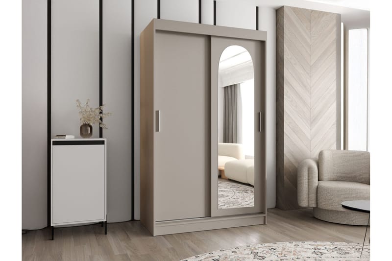 Tallmo Garderob med Spegel 120x200 cm i Målat Trä - Beige - Förvaring - Sko- & klädförvaring - Garderober & garderobssystem