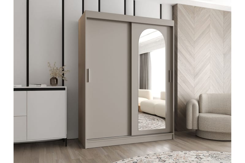 Tallmo Garderob med Spegel 150x200 cm i Målat Trä - Beige - Förvaring - Sko- & klädförvaring - Garderober & garderobssystem