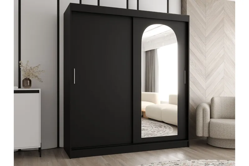 Tallmo Garderob med Spegel 180x200 cm i Målat Trä - Svart - Förvaring - Sko- & klädförvaring - Garderober & garderobssystem