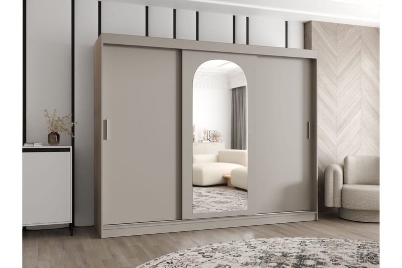 Tallmo Garderob med Spegel 250x200 cm i Målat Trä - Beige - Förvaring - Sko- & klädförvaring - Garderober & garderobssystem