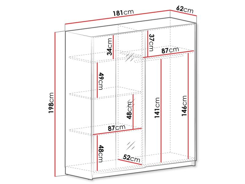 Tyrelon Garderob med spegel 181x198 cm - vit - Förvaring - Sko- & klädförvaring - Garderober & garderobssystem