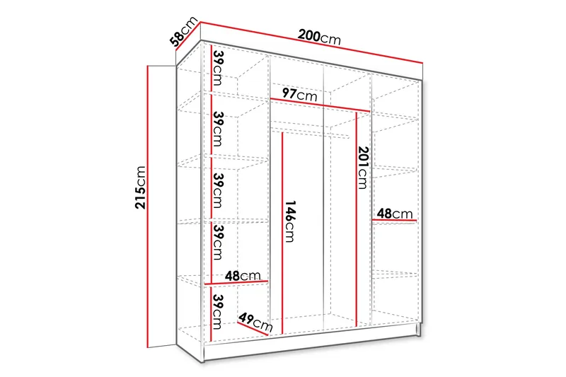 Vadstena Garderob 200 cm - Svart - Förvaring - Sko- & klädförvaring - Garderober & garderobssystem