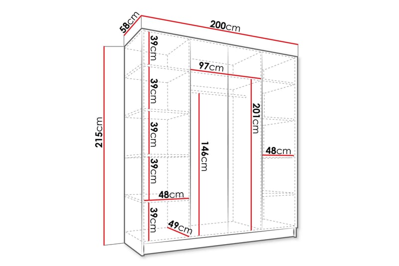 Vadstena Garderob 200 cm - Svart - Förvaring - Sko- & klädförvaring - Garderober & garderobssystem