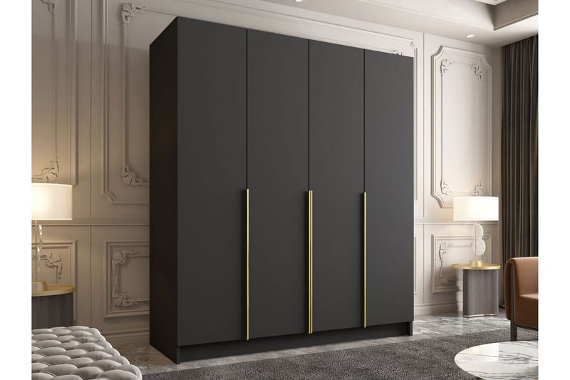 Vadstena Garderob 200 cm - Svart/Guld - Förvaring - Sko- & klädförvaring - Garderober & garderobssystem