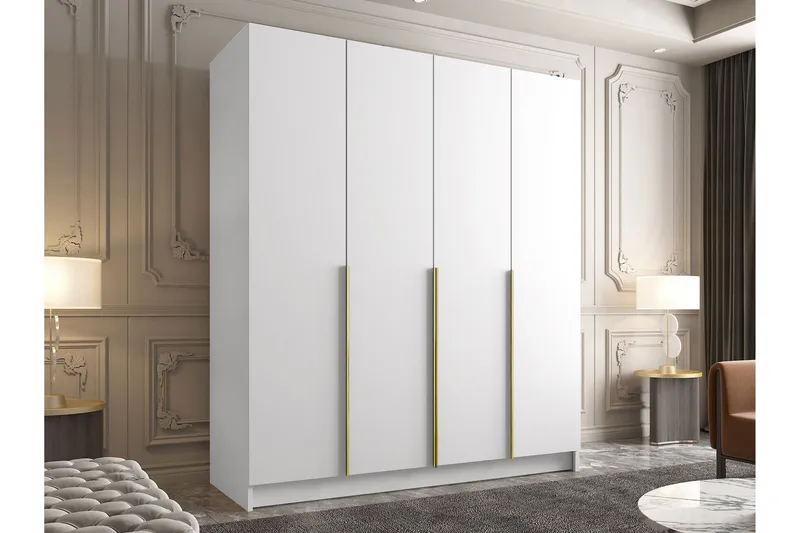 Vadstena Garderob 200 cm - Vit/Guld - Förvaring - Sko- & klädförvaring - Garderober & garderobssystem