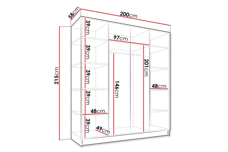 Vadstena Garderob 200 cm Vit/Svart - Förvaring - Sko- & klädförvaring - Garderober & garderobssystem