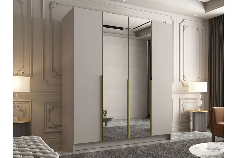 Vadstena Garderob med Spegel 200 cm - Kashmir/Guld - Förvaring - Sko- & klädförvaring - Garderober & garderobssystem