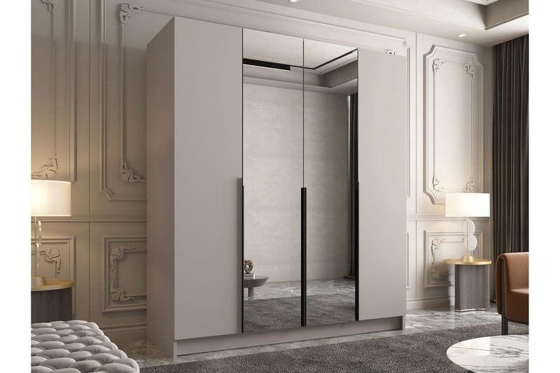 Vadstena Garderob med Spegel 200 cm - Kashmir/Svart - Förvaring - Sko- & klädförvaring - Garderober & garderobssystem