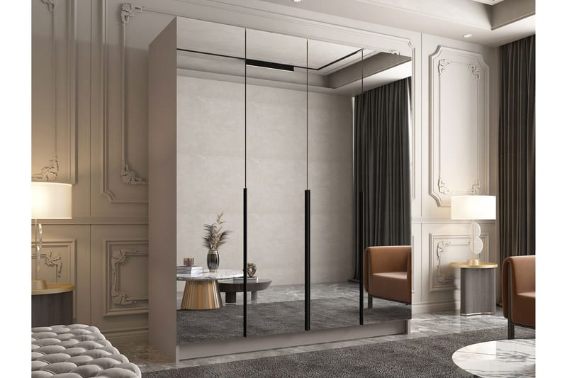 Vadstena Garderob med Spegel 200 cm - Kashmir/Svart - Förvaring - Sko- & klädförvaring - Garderober & garderobssystem