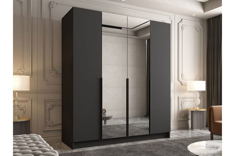 Vadstena Garderob med Spegel 200 cm - Svart - Förvaring - Sko- & klädf örvaring - Garderober & garderobssystem