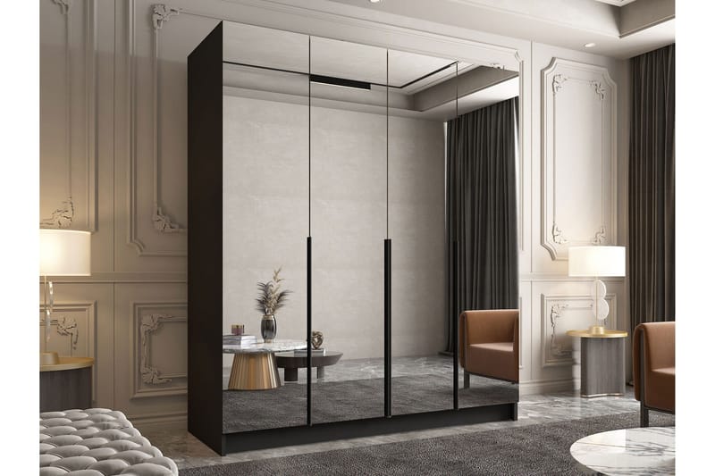 Vadstena Garderob med Spegel 200 cm - Svart - Förvaring - Sko- & klädförvaring - Garderober & garderobssystem