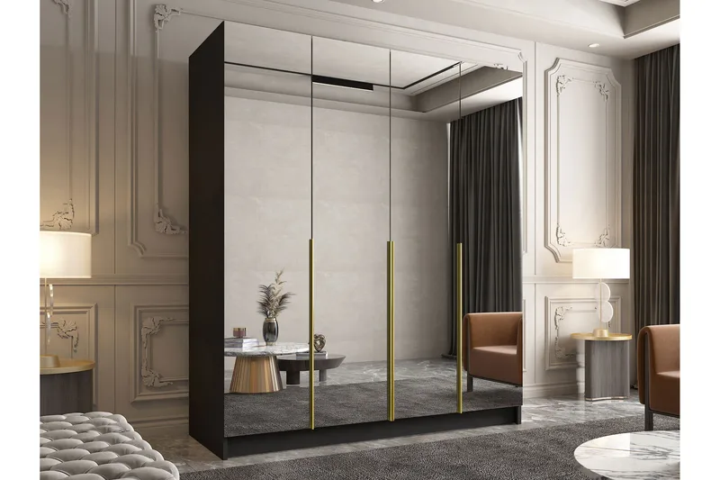 Vadstena Garderob med Spegel 200 cm - Svart/Guld - Förvaring - Sko- & klädförvaring - Garderober & garderobssystem