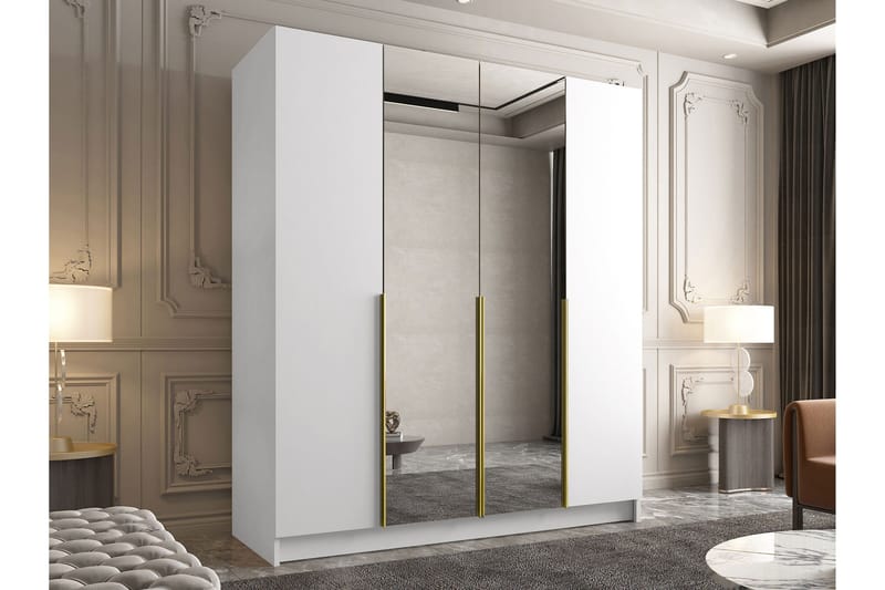 Vadstena Garderob med Spegel 200 cm - Vit/Guld - Förvaring - Sko- & klädförvaring - Garderober & garderobssystem