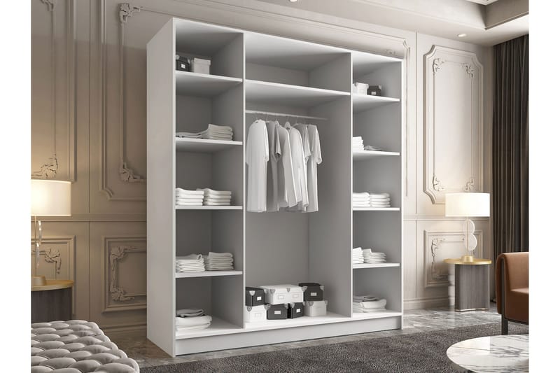 Vadstena Garderob med Spegel 200 cm - Vit/Guld - Förvaring - Sko- & klädförvaring - Garderober & garderobssystem