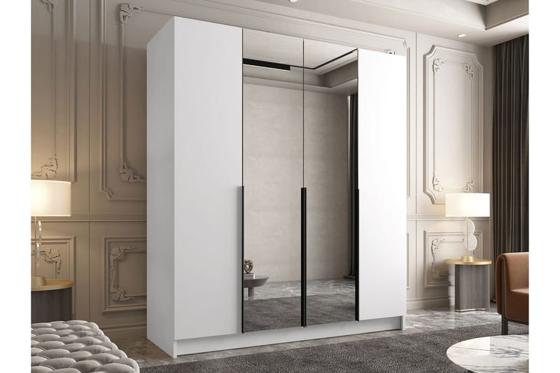 Vadstena Garderob med Spegel 200 cm - Vit/Svart - Förvaring - Sko- & klädförvaring - Garderober & garderobssystem