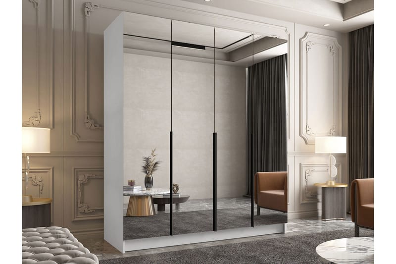 Vadstena Garderob med Spegel 200 cm - Vit/Svart - Förvaring - Sko- & klädförvaring - Garderober & garderobssystem