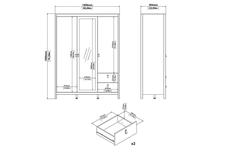 Vallvidera Garderob med Spegel 150x199 cm - Beige - Förvaring - Sko- & klädförvaring - Garderober & garderobssystem
