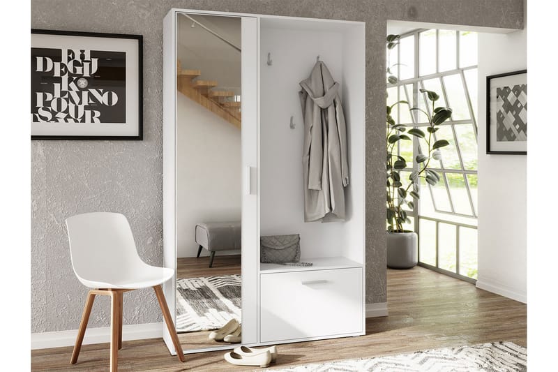 Vansboro Garderob med Spegel 120x196 cm - Vit - Förvaring - Sko- & klädförvaring - Garderober & garderobssystem