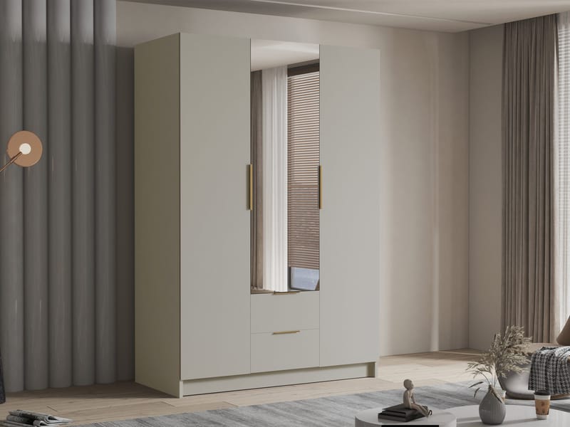 Varros Garderob med Spegel 150x216 cm - Beige - Förvaring - Sko- & klädförvaring - Garderober & garderobssystem