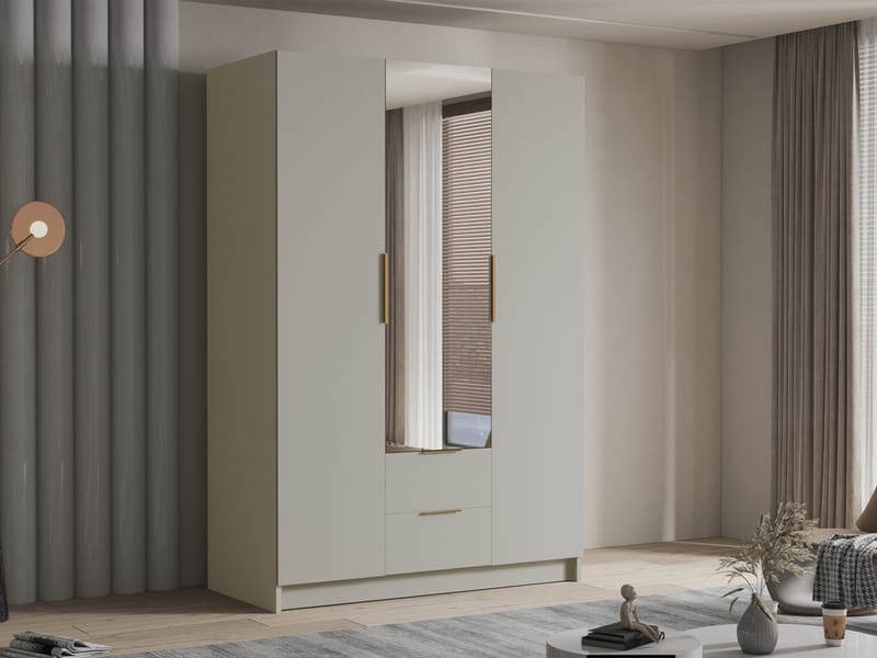 Varros Garderob med Spegel 150x216 cm - Beige - Förvaring - Sko- & klädförvaring - Garderober & garderobssystem