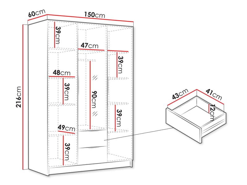Varros Garderob med Spegel 150x216 cm - Beige - Förvaring - Sko- & klädförvaring - Garderober & garderobssystem