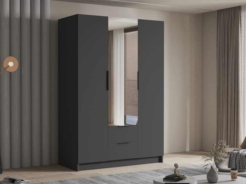 Varros Garderob med Spegel 150x216 cm - Svart - Förvaring - Sko- & klädförvaring - Garderober & garderobssystem