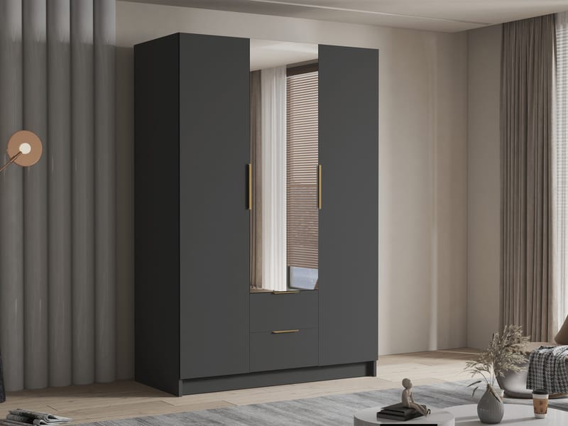 Varros Garderob med Spegel 150x216 cm - Svart - Förvaring - Sko- & klädförvaring - Garderober & garderobssystem