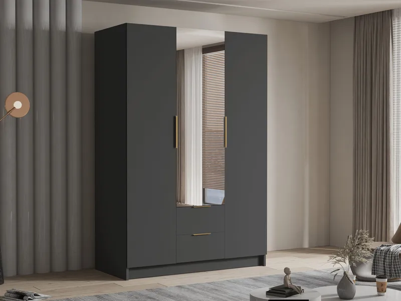 Varros Garderob med Spegel 150x216 cm - Svart - Förvaring - Sko- & klädförvaring - Garderober & garderobssystem