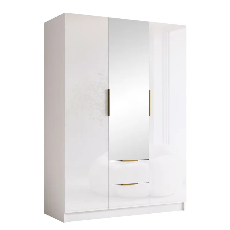 Varros garderob med spegel 150x216 cm, Vit, Guld