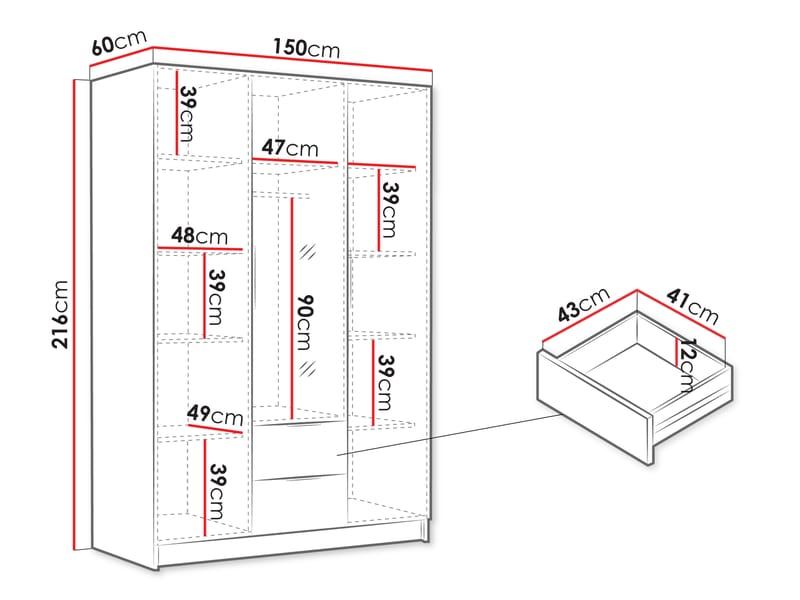 Varros Garderob med Spegel 150x216 cm - Vit - Förvaring - Sko- & klädförvaring - Garderober & garderobssystem