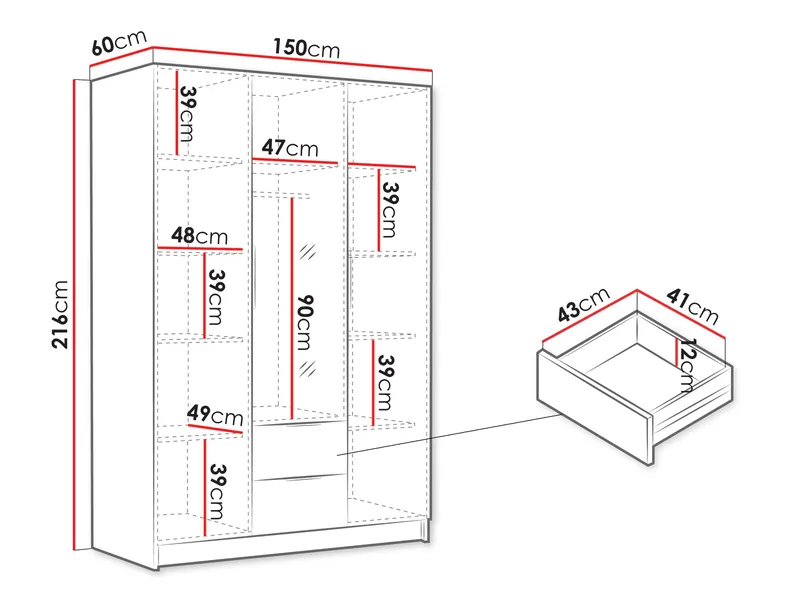 Varros Garderob med Spegel 150x216 cm - Vit - Förvaring - Sko- & klädförvaring - Garderober & garderobssystem