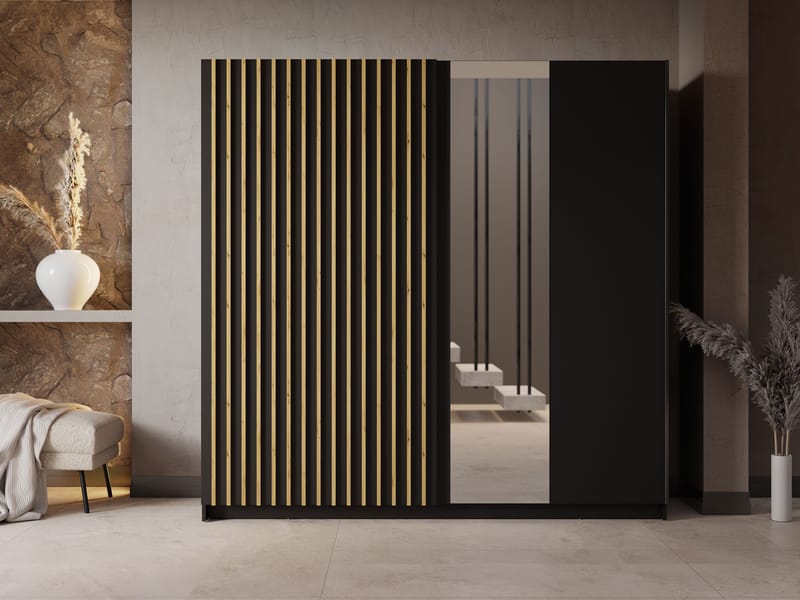 Veylan Garderob med spegel 201x199 cm - svart - Förvaring - Sko- & klädförvaring - Garderober & garderobssystem