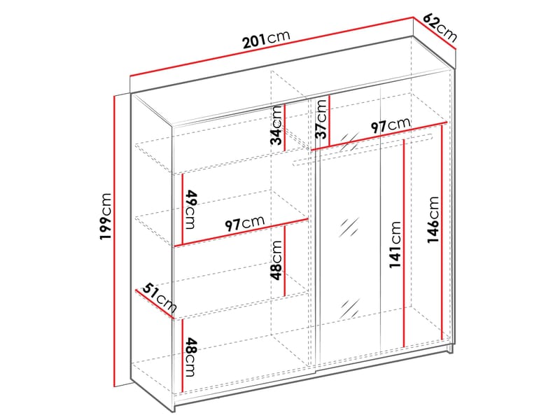 Veylan Garderob med spegel 201x199 cm - vit - Förvaring - Sko- & klädförvaring - Garderober & garderobssystem