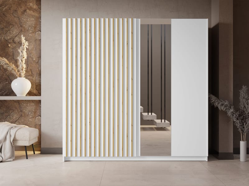 Veylan Garderob med spegel 201x199 cm - vit - Förvaring - Sko- & klädförvaring - Garderober & garderobssystem