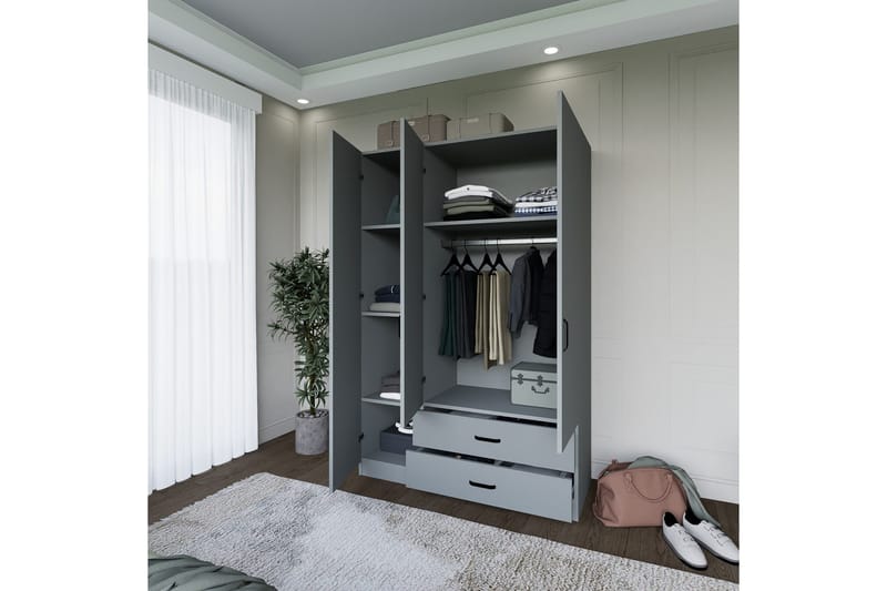 Yaman Garderob 120x181 cm - Grå - Förvaring - Sko- & klädförvaring - Garderober & garderobssystem