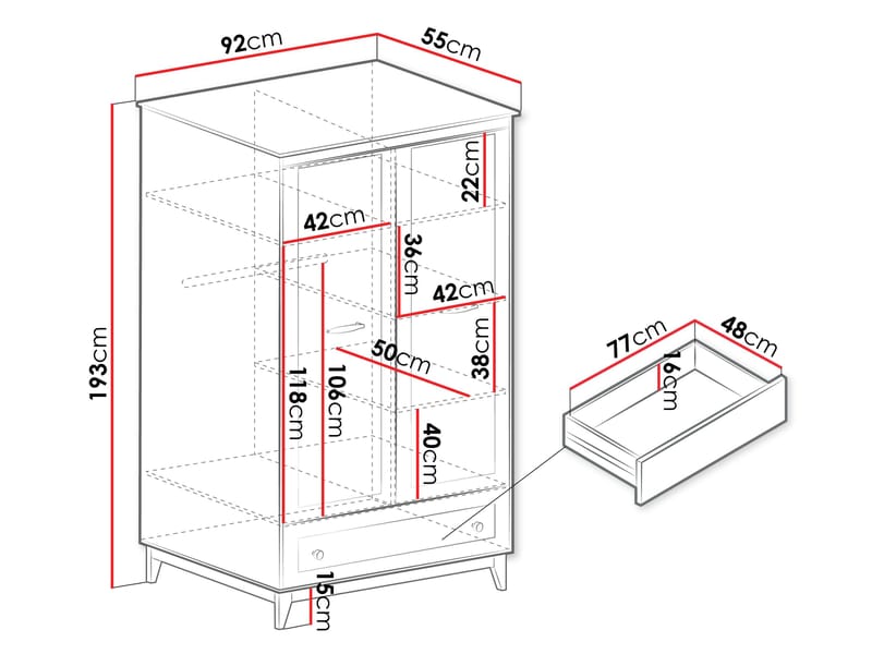 Zeylor Garderob 193 cm - Förvaring - Sko- & klädförvaring - Garderober & garderobssystem