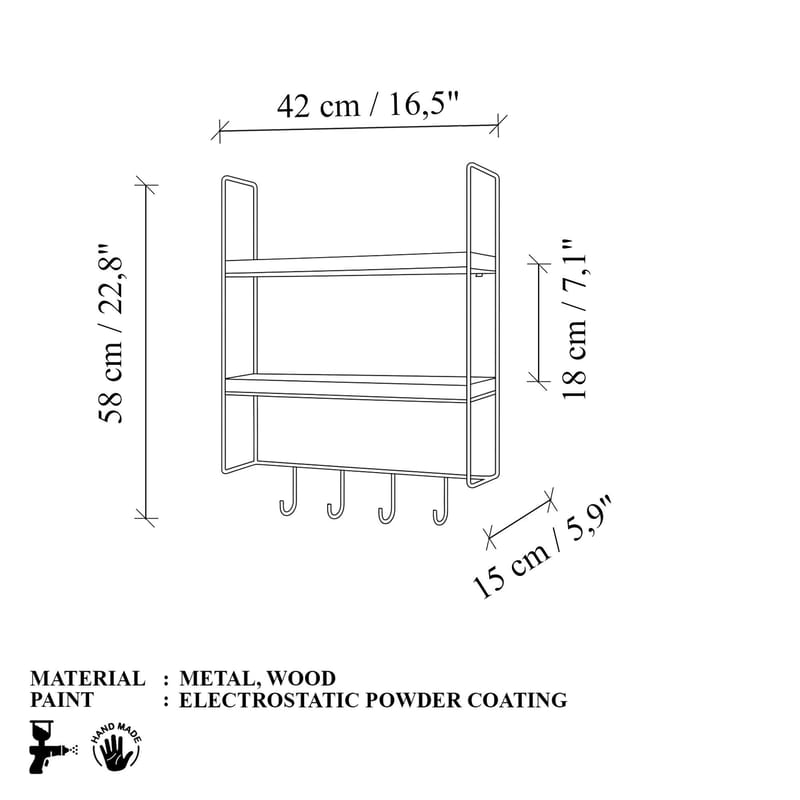 Alvorn Vägghylla 58x42 cm - Guld Och Natur - Förvaring - Köksförvaring - Kökshylla