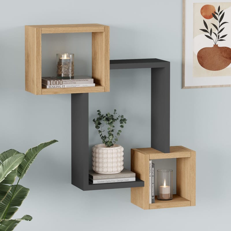 Elyen Vägghylla 57,1x66x13 cm - Ek och antracit - Förvaring - Köksförvaring - Kökshylla