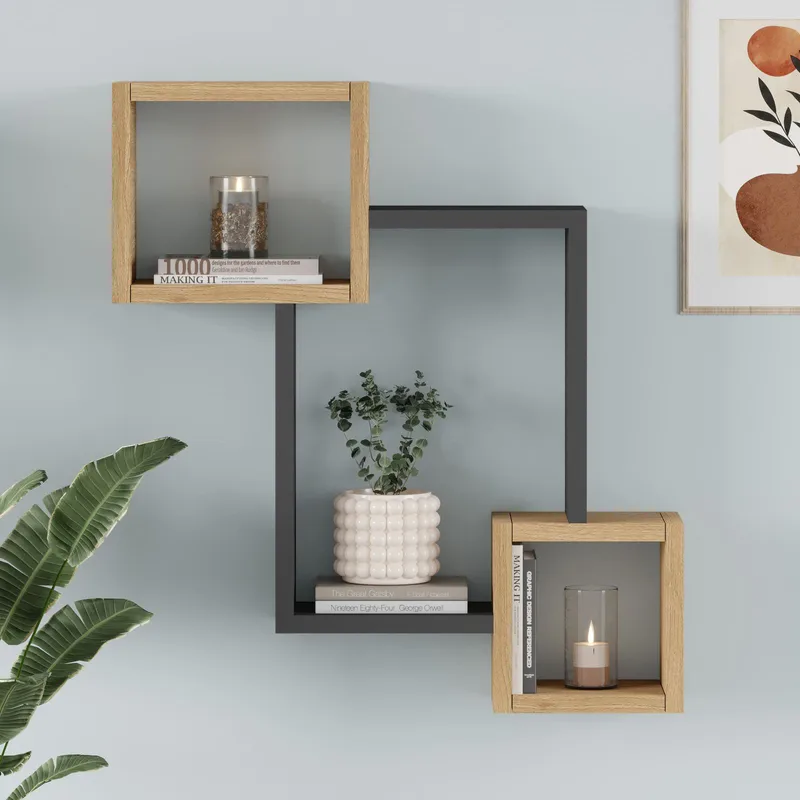 Elyen Vägghylla 57,1x66x13 cm - Ek och antracit - Förvaring - Köksförvaring - Kökshylla