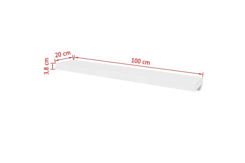 2 Flytande vägghyllor i MDF 100x20x3,8 cm vit - Vit - Kökshylla - Vägghylla
