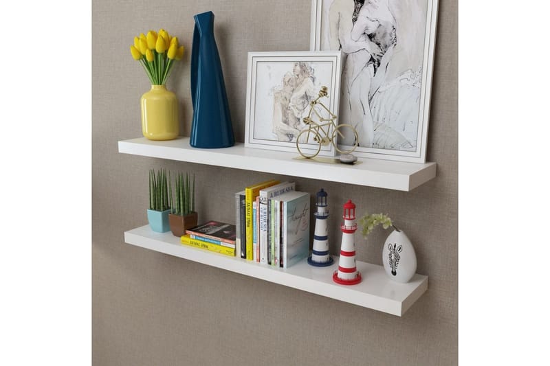2 Flytande vägghyllor i MDF 100x20x3,8 cm vit - Vit - Förvaring - Köksförvaring - Kökshylla